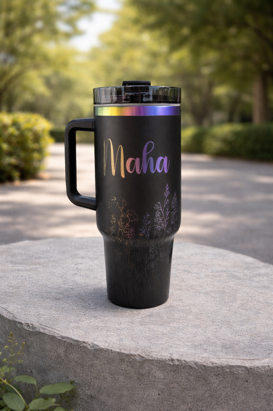Personalized Rainbow Floral Tumbler ā 40oz