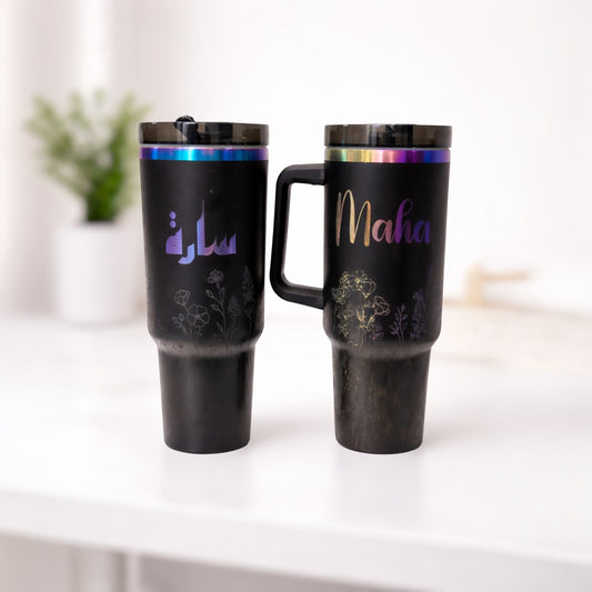 Personalized Rainbow Floral Tumbler – 40oz