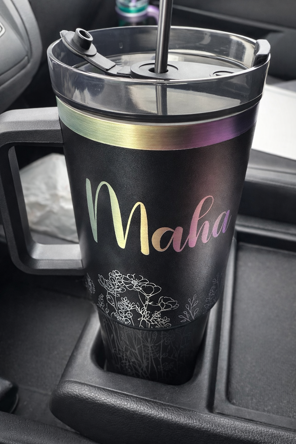 Personalized Rainbow Floral Tumbler – 40oz